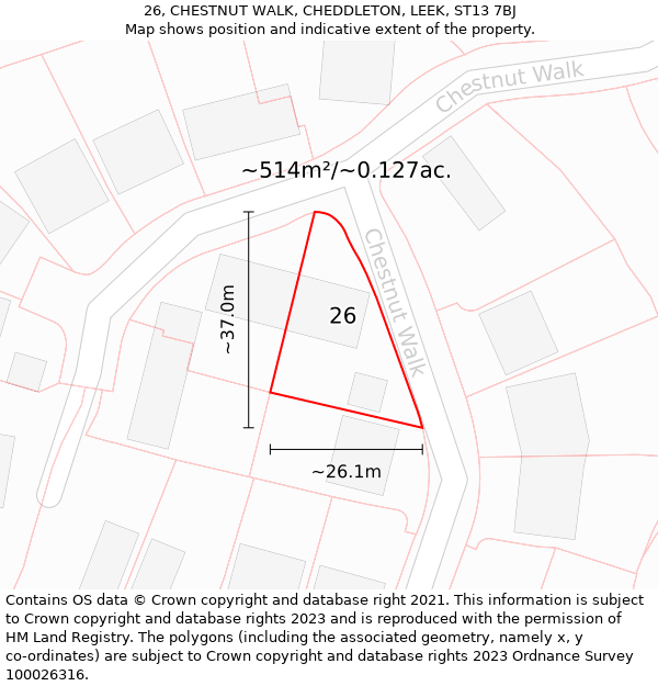 26, CHESTNUT WALK, CHEDDLETON, LEEK, ST13 7BJ: Plot and title map