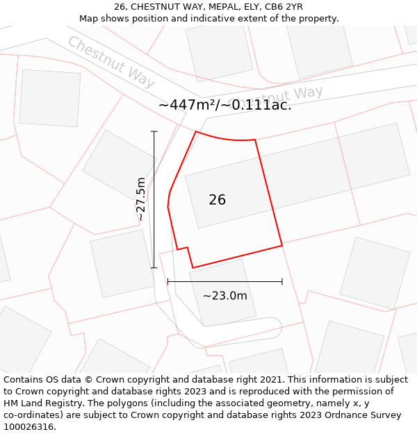 26, CHESTNUT WAY, MEPAL, ELY, CB6 2YR: Plot and title map