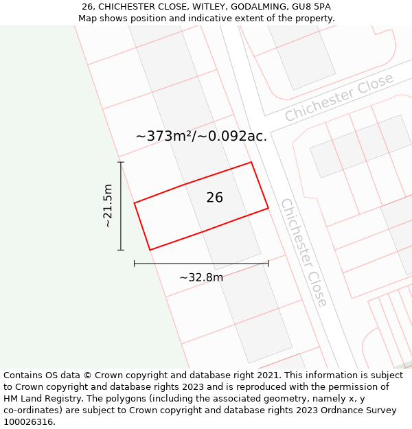 26, CHICHESTER CLOSE, WITLEY, GODALMING, GU8 5PA: Plot and title map