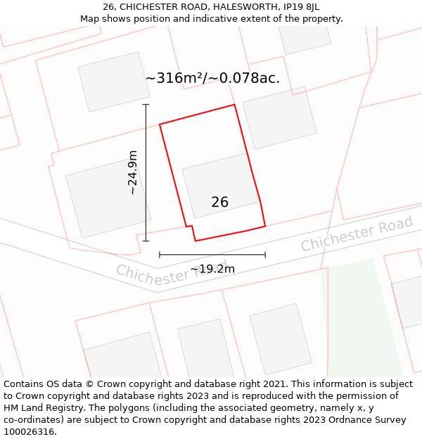 26, CHICHESTER ROAD, HALESWORTH, IP19 8JL: Plot and title map