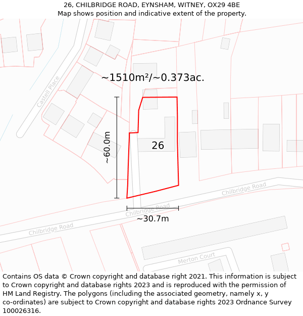 26, CHILBRIDGE ROAD, EYNSHAM, WITNEY, OX29 4BE: Plot and title map