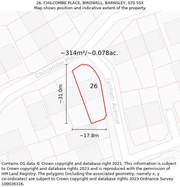 26, CHILCOMBE PLACE, BIRDWELL, BARNSLEY, S70 5SX: Plot and title map