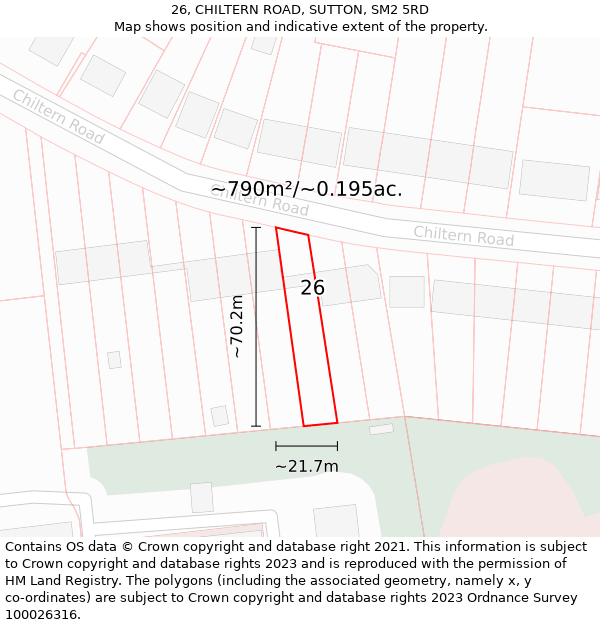 26, CHILTERN ROAD, SUTTON, SM2 5RD: Plot and title map