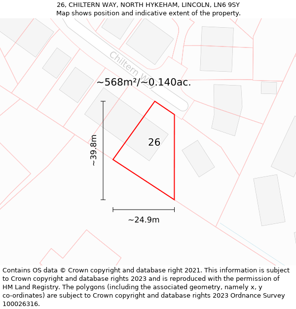 26, CHILTERN WAY, NORTH HYKEHAM, LINCOLN, LN6 9SY: Plot and title map