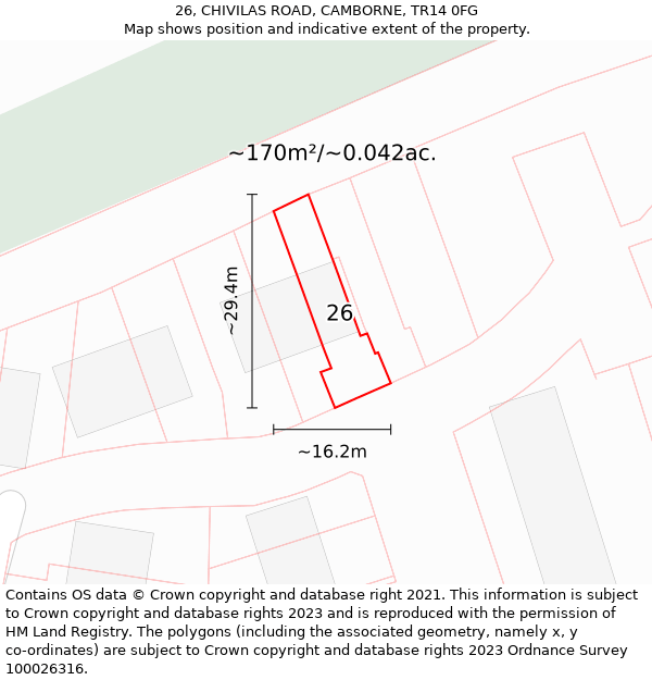 26, CHIVILAS ROAD, CAMBORNE, TR14 0FG: Plot and title map