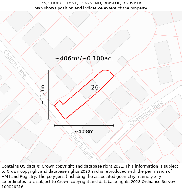 26, CHURCH LANE, DOWNEND, BRISTOL, BS16 6TB: Plot and title map