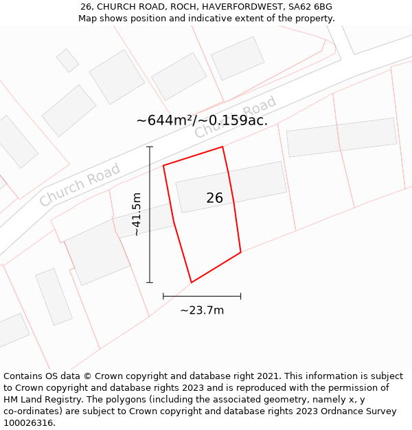 26, CHURCH ROAD, ROCH, HAVERFORDWEST, SA62 6BG: Plot and title map