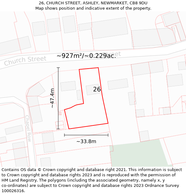 26, CHURCH STREET, ASHLEY, NEWMARKET, CB8 9DU: Plot and title map