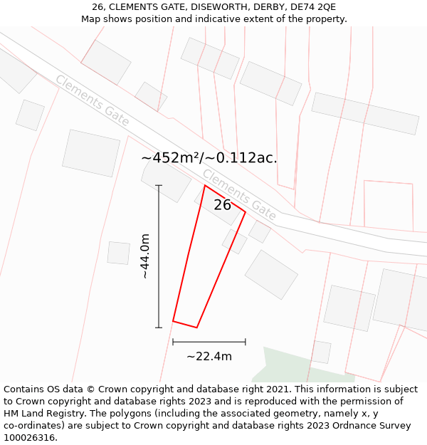 26, CLEMENTS GATE, DISEWORTH, DERBY, DE74 2QE: Plot and title map