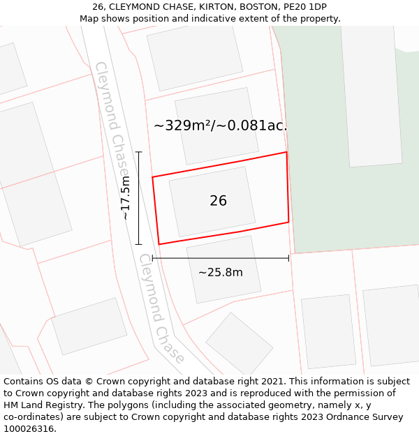 26, CLEYMOND CHASE, KIRTON, BOSTON, PE20 1DP: Plot and title map