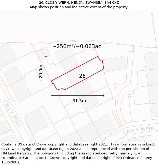 26, CLOS Y WERN, HENDY, SWANSEA, SA4 0XZ: Plot and title map