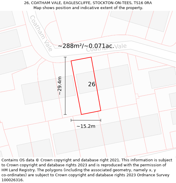 26, COATHAM VALE, EAGLESCLIFFE, STOCKTON-ON-TEES, TS16 0RA: Plot and title map
