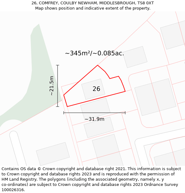 26, COMFREY, COULBY NEWHAM, MIDDLESBROUGH, TS8 0XT: Plot and title map