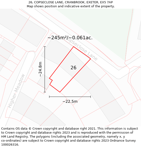 26, COPSECLOSE LANE, CRANBROOK, EXETER, EX5 7AP: Plot and title map