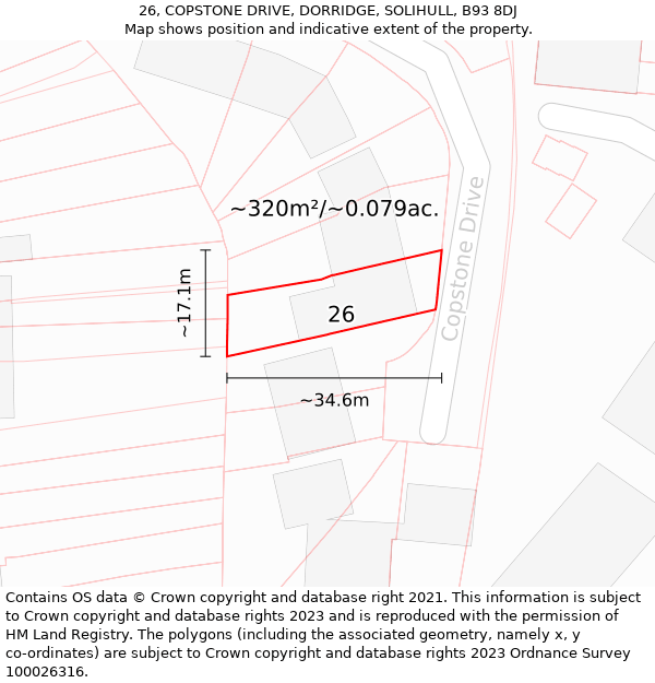 26, COPSTONE DRIVE, DORRIDGE, SOLIHULL, B93 8DJ: Plot and title map