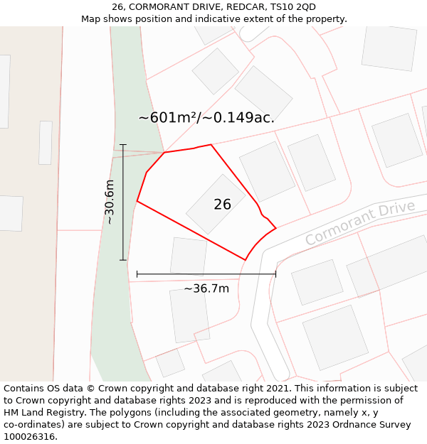 26, CORMORANT DRIVE, REDCAR, TS10 2QD: Plot and title map