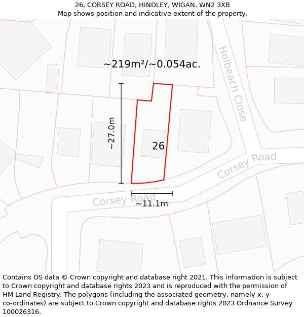 26, CORSEY ROAD, HINDLEY, WIGAN, WN2 3XB: Plot and title map