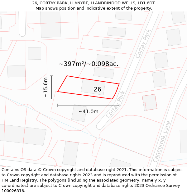 26, CORTAY PARK, LLANYRE, LLANDRINDOD WELLS, LD1 6DT: Plot and title map