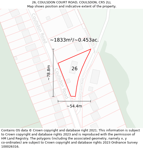 26, COULSDON COURT ROAD, COULSDON, CR5 2LL: Plot and title map