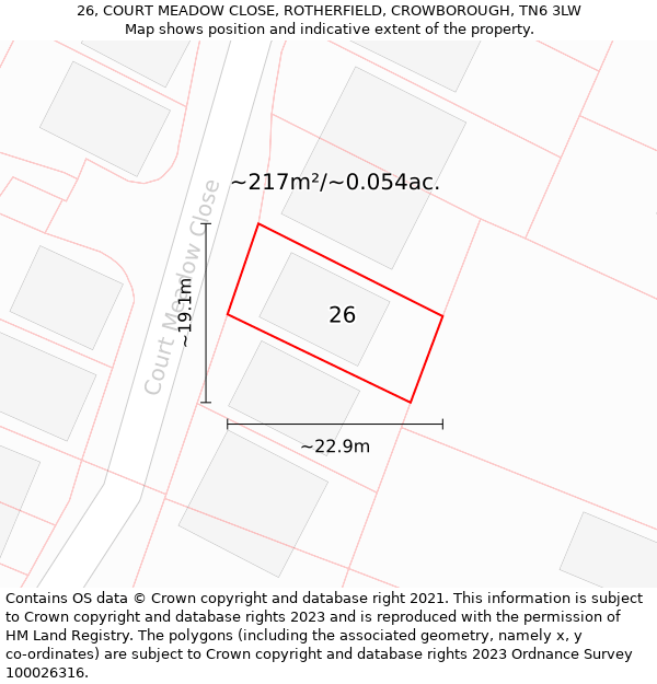 26, COURT MEADOW CLOSE, ROTHERFIELD, CROWBOROUGH, TN6 3LW: Plot and title map