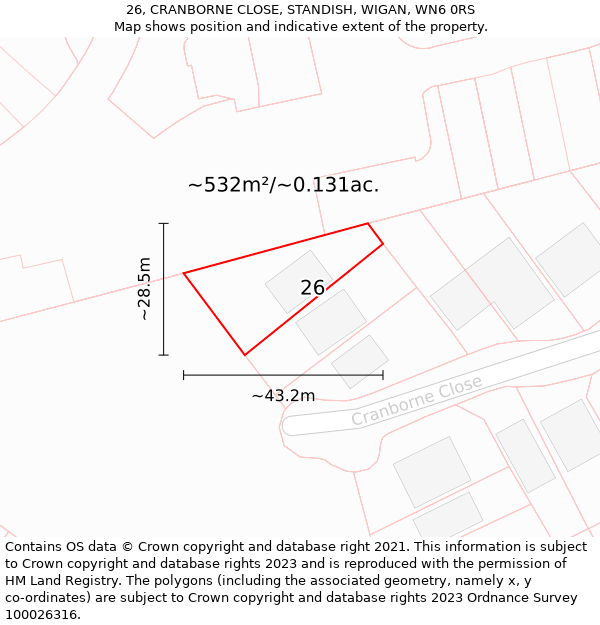 26, CRANBORNE CLOSE, STANDISH, WIGAN, WN6 0RS: Plot and title map