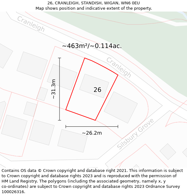 26, CRANLEIGH, STANDISH, WIGAN, WN6 0EU: Plot and title map