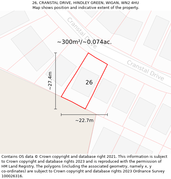 26, CRANSTAL DRIVE, HINDLEY GREEN, WIGAN, WN2 4HU: Plot and title map