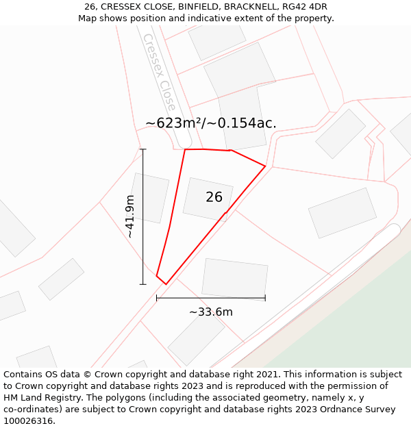 26, CRESSEX CLOSE, BINFIELD, BRACKNELL, RG42 4DR: Plot and title map