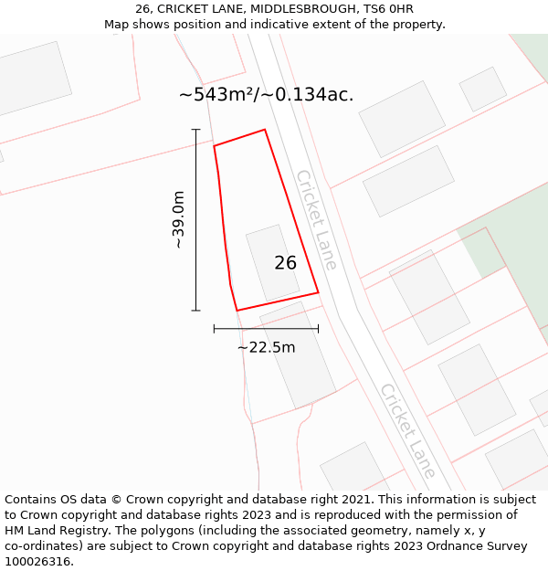 26, CRICKET LANE, MIDDLESBROUGH, TS6 0HR: Plot and title map