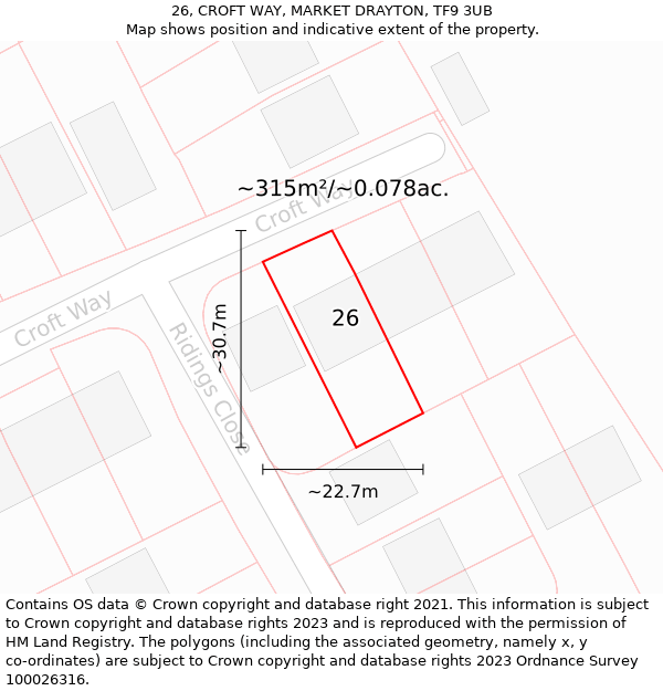 26, CROFT WAY, MARKET DRAYTON, TF9 3UB: Plot and title map