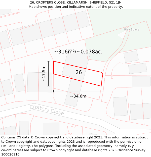 26, CROFTERS CLOSE, KILLAMARSH, SHEFFIELD, S21 1JH: Plot and title map