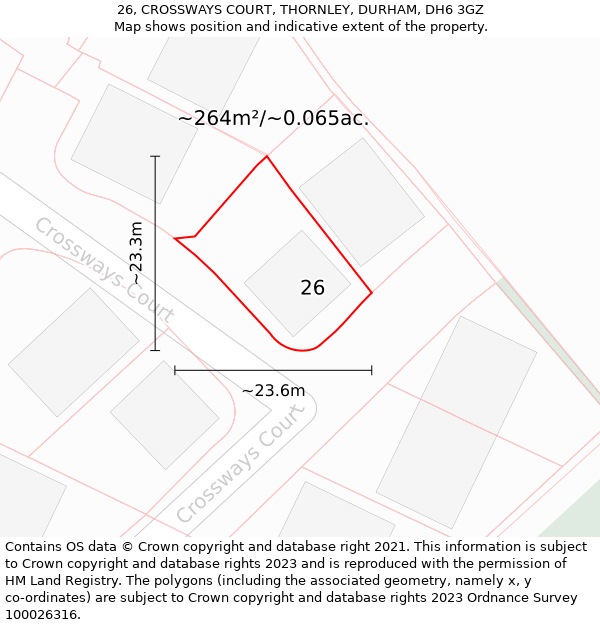 26, CROSSWAYS COURT, THORNLEY, DURHAM, DH6 3GZ: Plot and title map