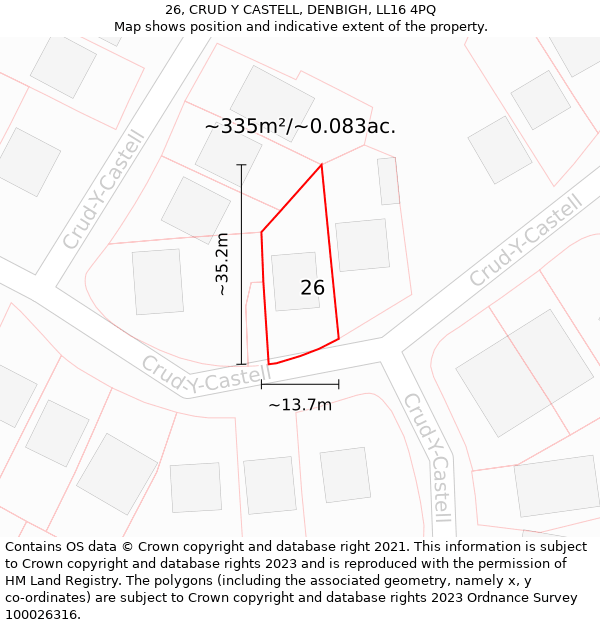 26, CRUD Y CASTELL, DENBIGH, LL16 4PQ: Plot and title map