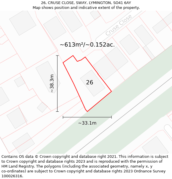 26, CRUSE CLOSE, SWAY, LYMINGTON, SO41 6AY: Plot and title map