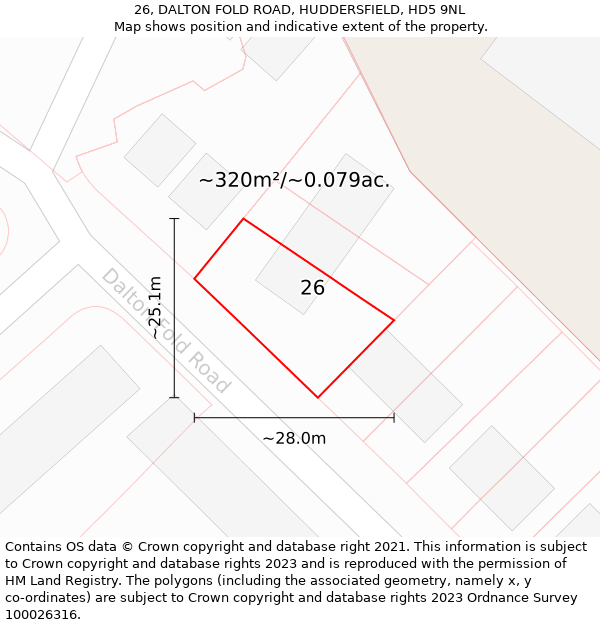 26, DALTON FOLD ROAD, HUDDERSFIELD, HD5 9NL: Plot and title map