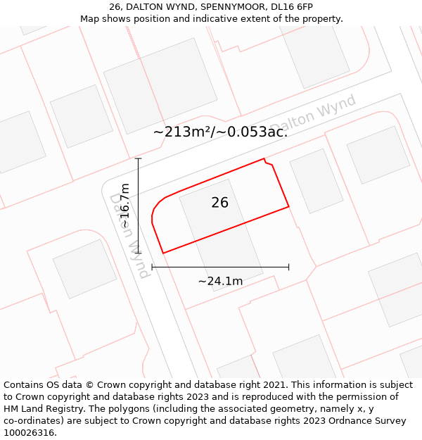 26, DALTON WYND, SPENNYMOOR, DL16 6FP: Plot and title map
