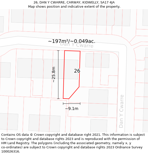 26, DAN Y CWARRE, CARWAY, KIDWELLY, SA17 4JA: Plot and title map