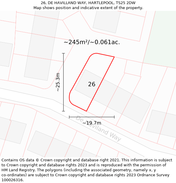 26, DE HAVILLAND WAY, HARTLEPOOL, TS25 2DW: Plot and title map