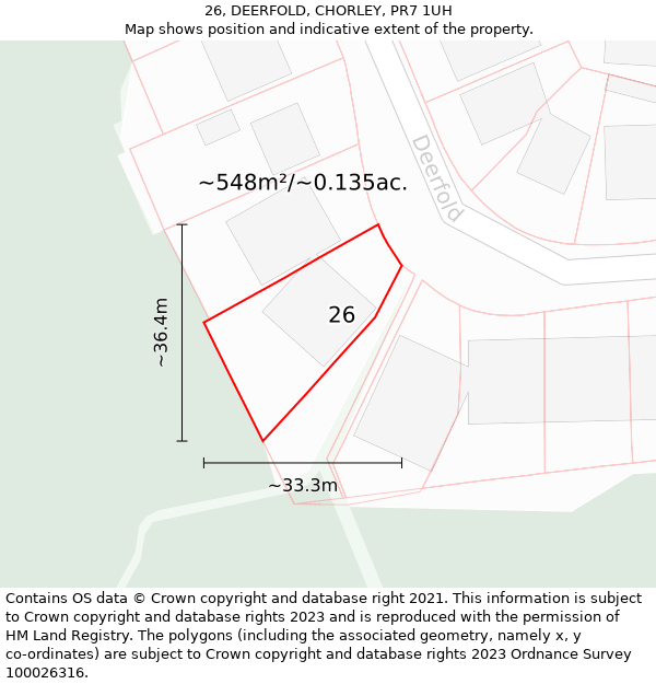 26, DEERFOLD, CHORLEY, PR7 1UH: Plot and title map