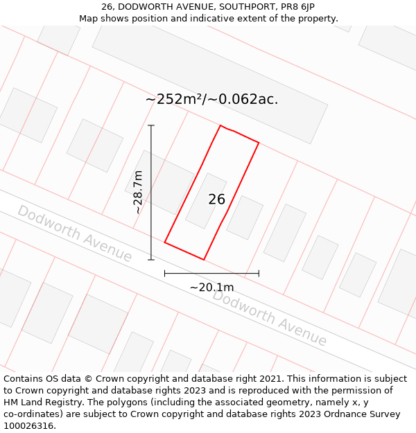 26, DODWORTH AVENUE, SOUTHPORT, PR8 6JP: Plot and title map