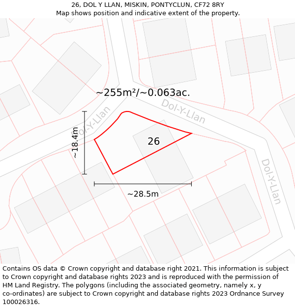 26, DOL Y LLAN, MISKIN, PONTYCLUN, CF72 8RY: Plot and title map