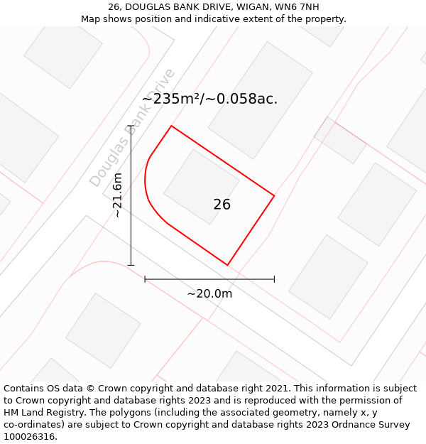 26, DOUGLAS BANK DRIVE, WIGAN, WN6 7NH: Plot and title map