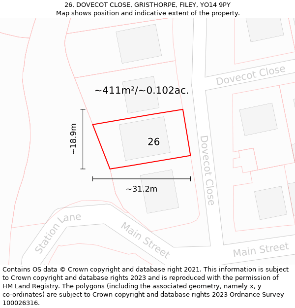 26, DOVECOT CLOSE, GRISTHORPE, FILEY, YO14 9PY: Plot and title map