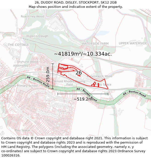 26, DUDDY ROAD, DISLEY, STOCKPORT, SK12 2GB: Plot and title map