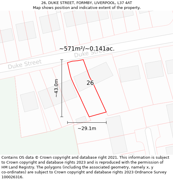 26, DUKE STREET, FORMBY, LIVERPOOL, L37 4AT: Plot and title map
