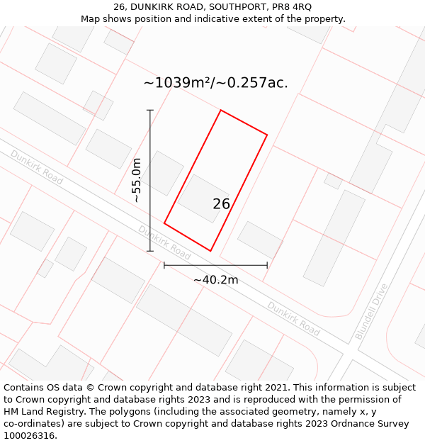 26, DUNKIRK ROAD, SOUTHPORT, PR8 4RQ: Plot and title map