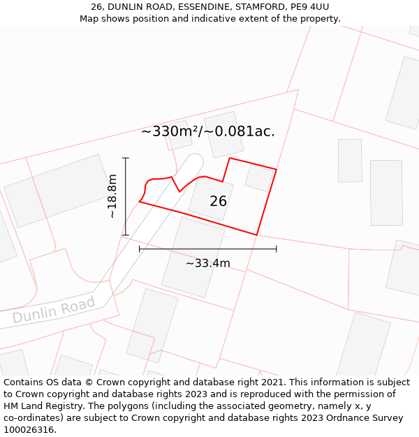 26, DUNLIN ROAD, ESSENDINE, STAMFORD, PE9 4UU: Plot and title map