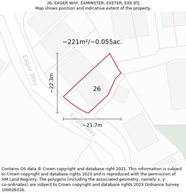 26, EAGER WAY, EXMINSTER, EXETER, EX6 8TJ: Plot and title map