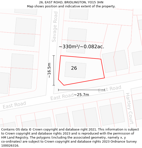 26, EAST ROAD, BRIDLINGTON, YO15 3HN: Plot and title map