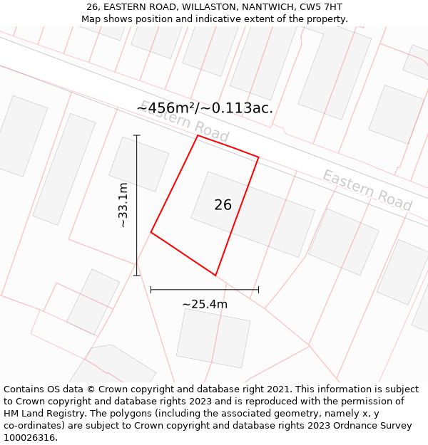 26, EASTERN ROAD, WILLASTON, NANTWICH, CW5 7HT: Plot and title map